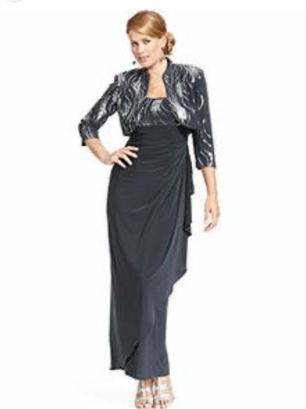 Alex Evenings Black Evening Gown with Sequined Bolero